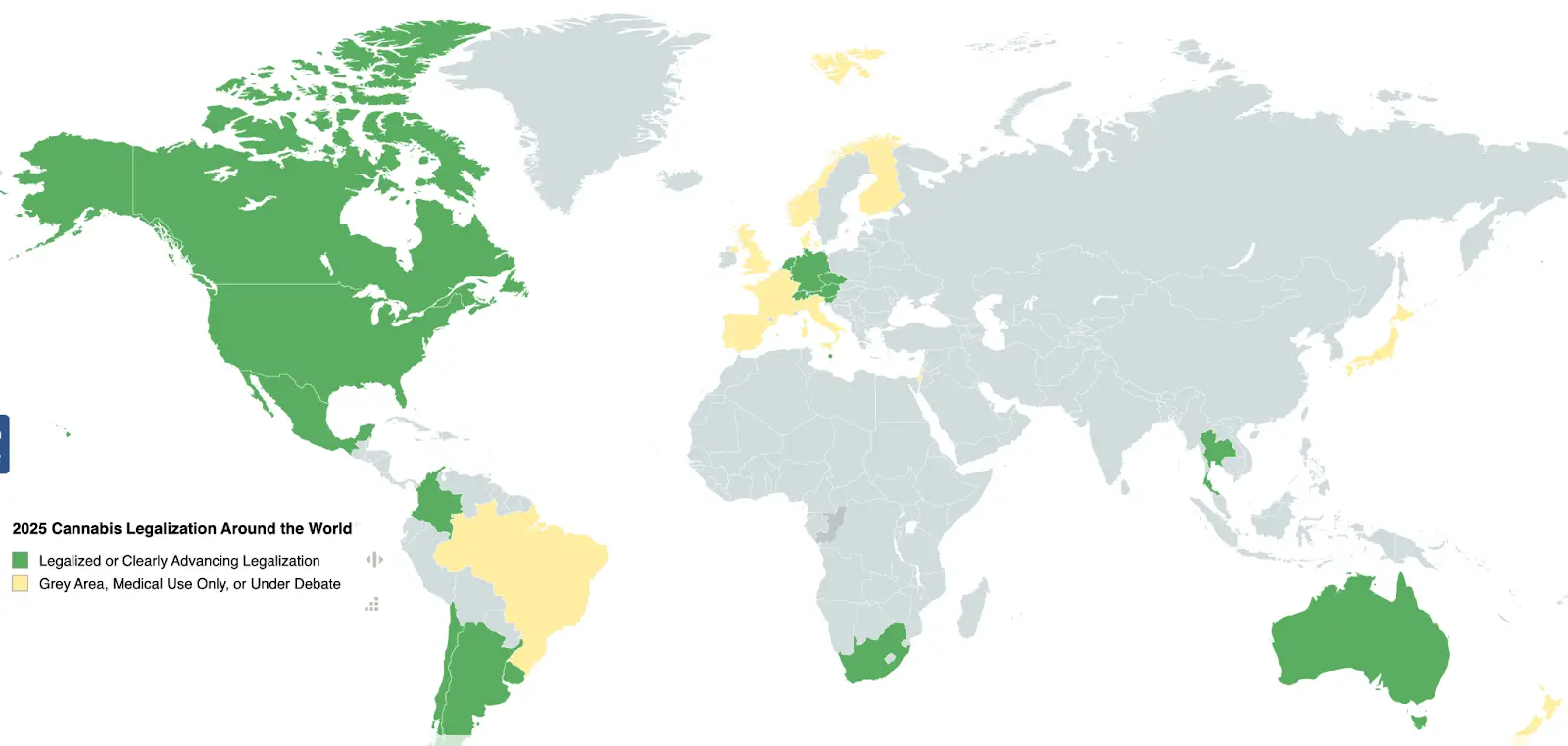 world cannabis legalization 2025 map